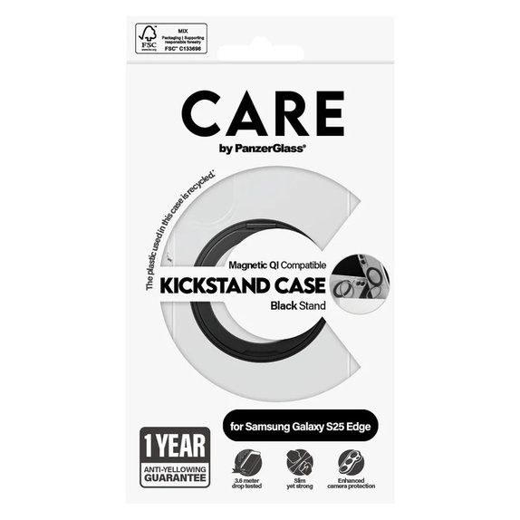 Ovitek Kickstand za Samsung Galaxy S25 Edge, Črna, PanzerGlass