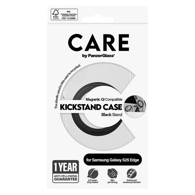 Ovitek Kickstand za Samsung Galaxy S25 Edge, Črna, PanzerGlass