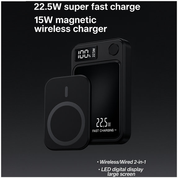 FixPremium - MagSafe PowerBank 5000mAh z LED zaslonom, črna