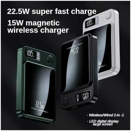 FixPremium - MagSafe PowerBank 5000mAh z LED zaslonom, črna