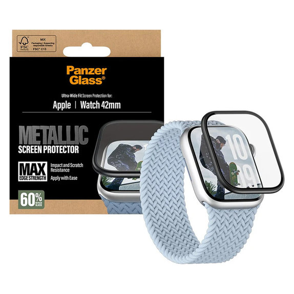 Kaljeno steklo UWF METALLIC za Apple Watch 11/10 42 mm, Črna, PanzerGlass