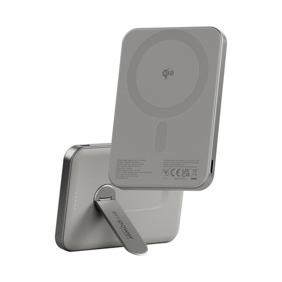Brezžična PowerBank 5000 mAh, z vrtljivim stojalom 20 W, združljiva z MagSafe, Qi2/USB-C, Titan, empower