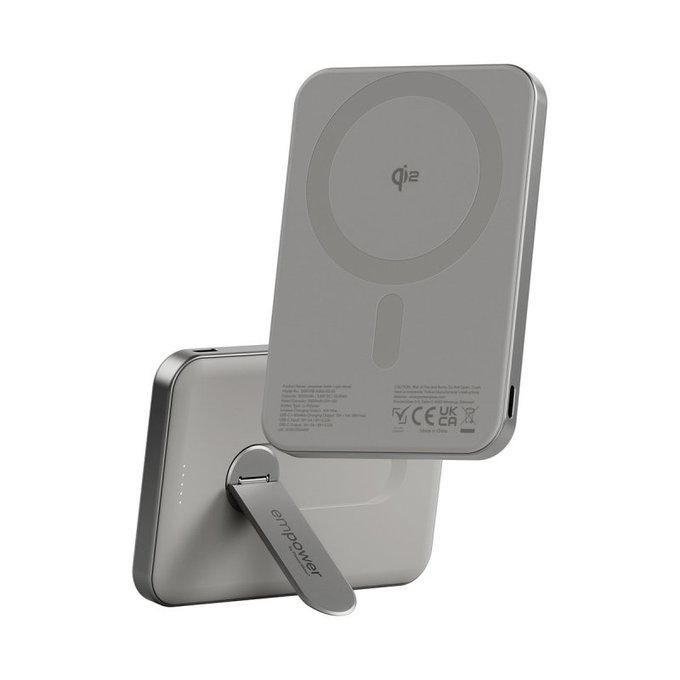 Brezžična PowerBank 5000 mAh, z vrtljivim stojalom 20 W, združljiva z MagSafe, Qi2/USB-C, Titan, empower