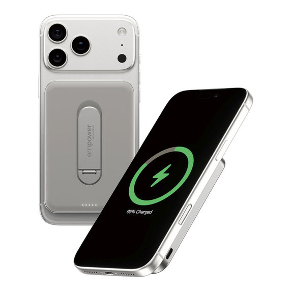 Brezžična PowerBank 5000 mAh, z vrtljivim stojalom 20 W, združljiva z MagSafe, Qi2/USB-C, Titan, empower