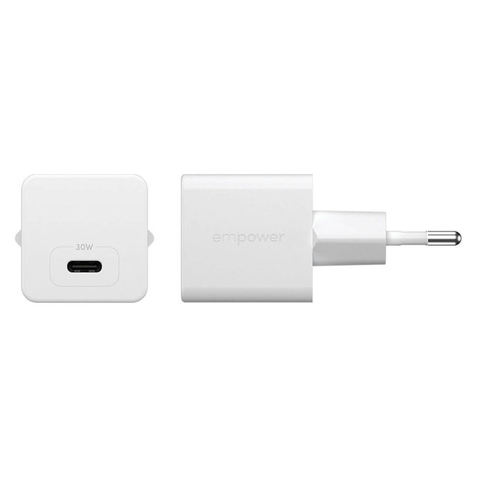 Potovalni adapter Grand Prix USB-C, GaN, 30 W PD, srebrno-bel, empower