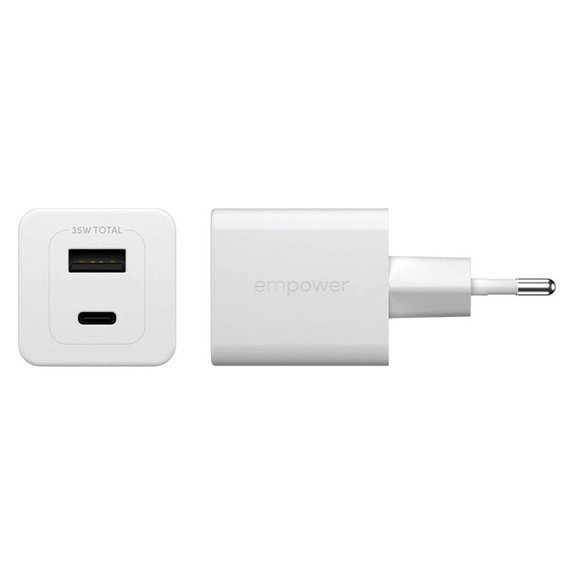 Potovalni adapter Grand Prix USB-C/USB-A, GaN, 35 W PD, srebrno-bel, empower