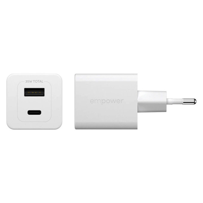 Potovalni adapter Grand Prix USB-C/USB-A, GaN, 35 W PD, srebrno-bel, empower