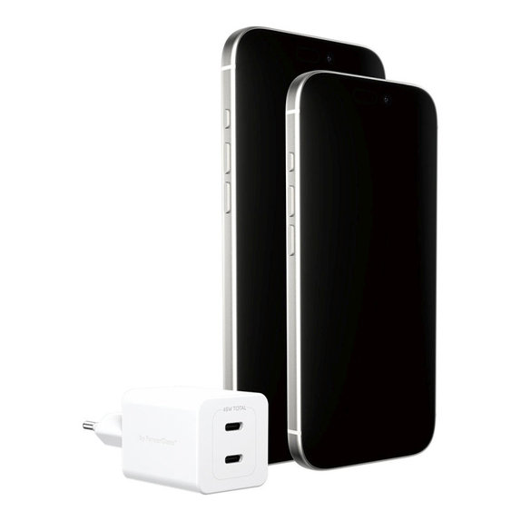 Potovalni adapter Grand Prix 2x USB-C, GaN, 45 W PD, Srebrno-bela, empower