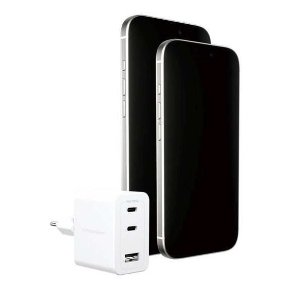 Potovalni adapter Grand Prix 2x USB-C/USB-A, GaN, 70 W PD, Srebrno-bela, empower