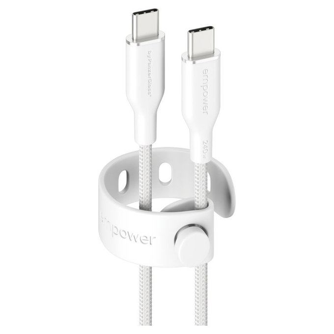 Kabel USB-C, 240 W, Racing, 1,2 m, srebrno-bel, empower