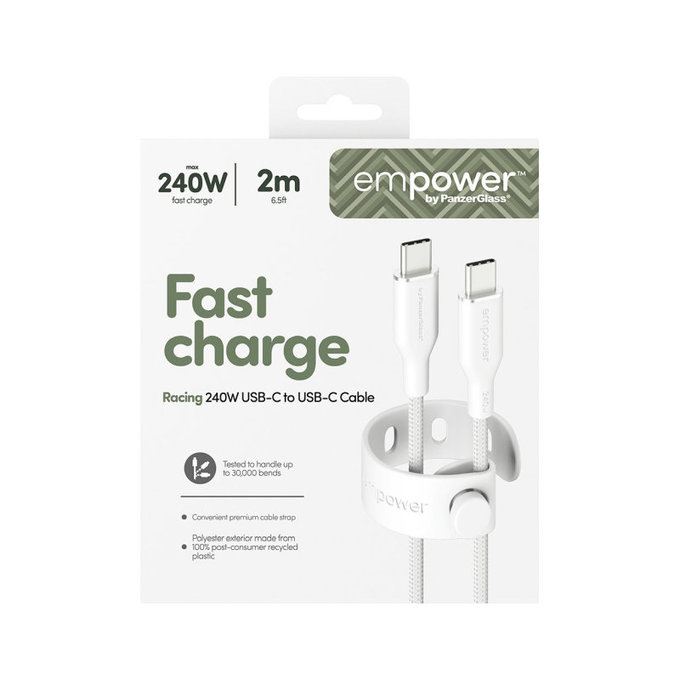 Kabel USB-C, 240 W, Racing, 2 m, Srebrno-bela, empower