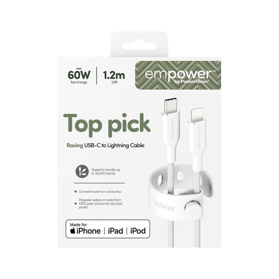 Kabel USB-C/Lightning, 60 W, Racing, 1, 2 m, Srebrno-bela, empower