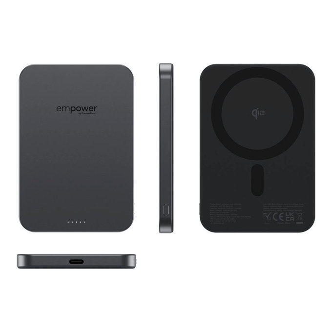 Brezžična PowerBank 5000 mAh, 20 W, združljiva z MagSafe, Qi2/USB-C, Space Black, empower