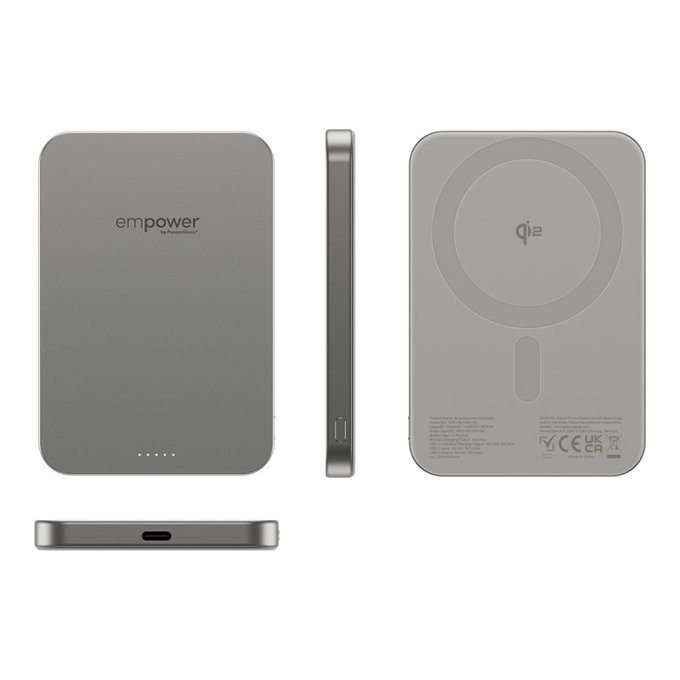 Brezžična PowerBank 5000 mAh, 20 W, združljiva z MagSafe, Qi2/USB-C, titan, empower
