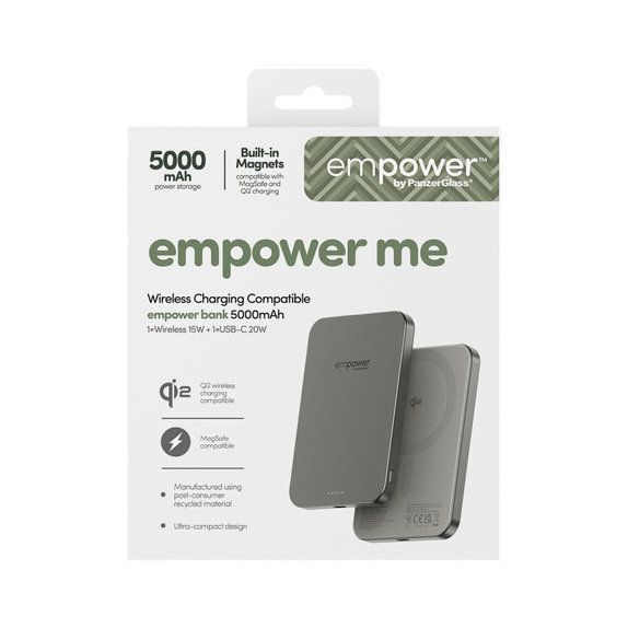 Brezžična PowerBank 5000 mAh, 20 W, združljiva z MagSafe, Qi2/USB-C, titan, empower