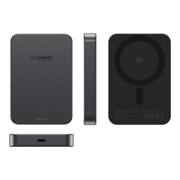 Brezžična PowerBank 10000 mAh, 20 W, združljiva z MagSafe, Qi2/USB-C, Space Black, empower
