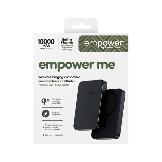 Brezžična PowerBank 10000 mAh, 20 W, združljiva z MagSafe, Qi2/USB-C, Space Black, empower