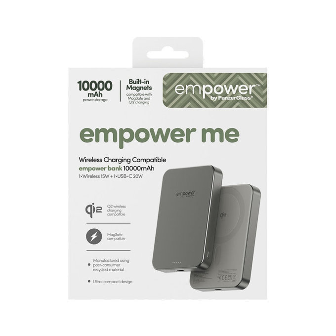 Brezžična PowerBank 10000 mAh, 20 W, združljiva z MagSafe, Qi2/USB-C, titan, empower