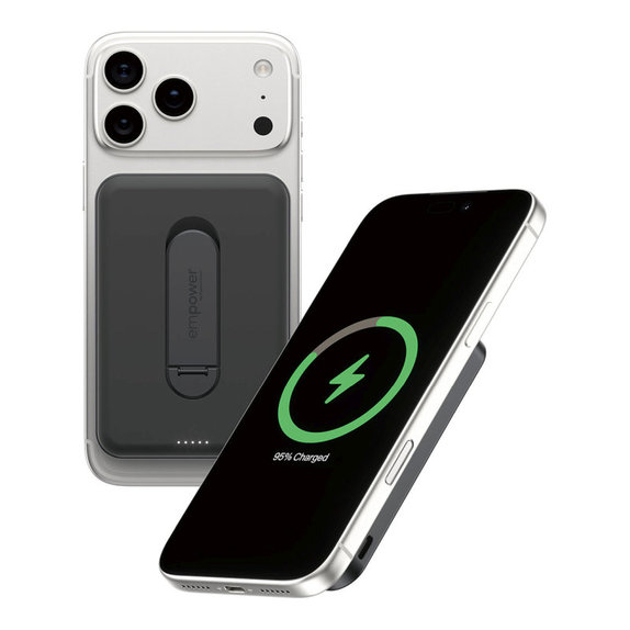Brezžična PowerBank 5000 mAh z vrtljivim stojalom, 20 W, združljiva z MagSafe, Qi2/USB-C, Space Black, empower