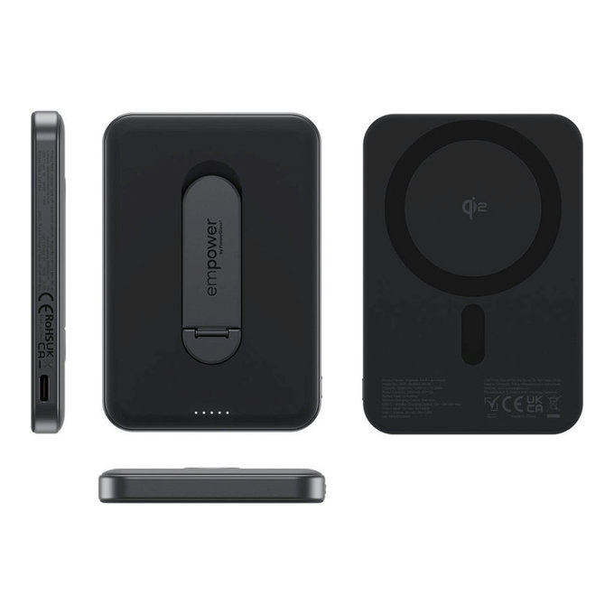 Brezžična PowerBank 5000 mAh z vrtljivim stojalom, 20 W, združljiva z MagSafe, Qi2/USB-C, Space Black, empower