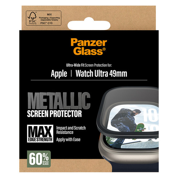 Kaljeno steklo UWF METALLIC za Apple Watch Ultra 49 mm, Črna, PanzerGlass