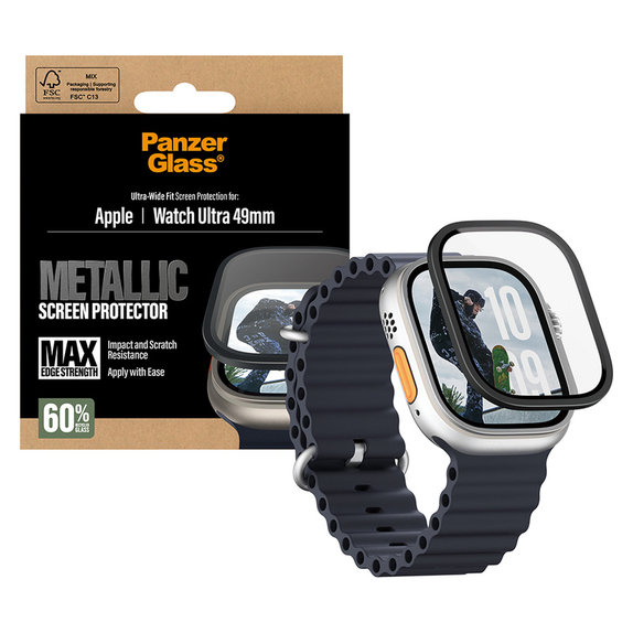 Kaljeno steklo UWF METALLIC za Apple Watch Ultra 49 mm, Črna, PanzerGlass