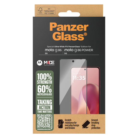 Kaljeno steklo UWF za Motorola Moto G86 Power, Črna, PanzerGlass