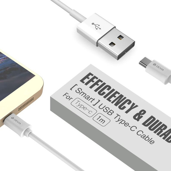 USB / USB-C kabel Smart, 2.1A, 2m, bel, Devia