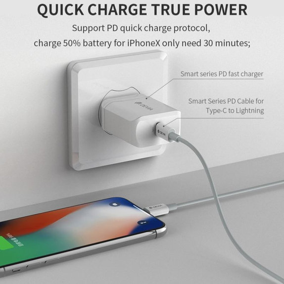 Lightning / USB-C kabel Smart, PD 20W, 1m, bel, Devia
