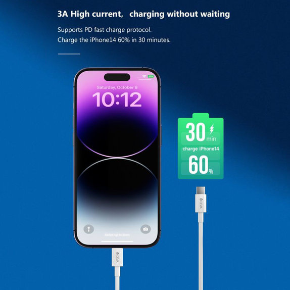 Lightning / USB-C kabel Smart, PD 27W, 2m, bel, Devia