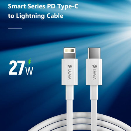 Lightning / USB-C kabel Smart, PD 27W, 2m, bel, Devia