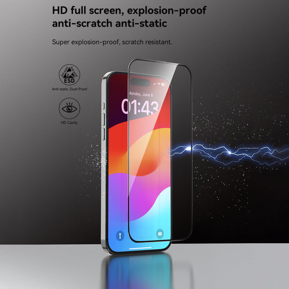 Kaljeno steklo FullCover z aplikatorjem za iPhone 15 Pro Max, Devia