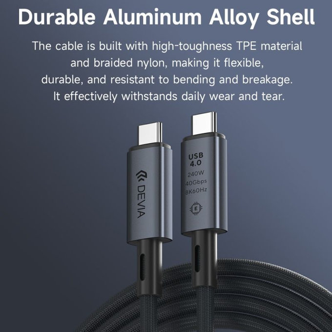 USB-C / USB-C kabel Extreme Speed, 240W, 8K 60Hz, 1m, črn, Devia