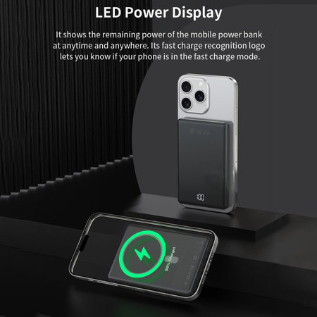 MagSafe PowerBank Extreme Speed Mini z zaslonom, PD 20W, 5000mAh, Space Grey, Devia