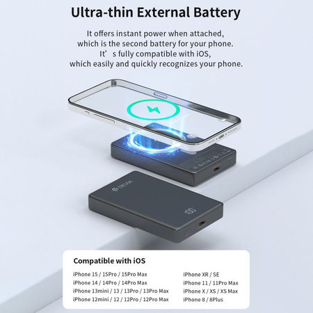 MagSafe PowerBank Extreme Speed Mini z zaslonom, PD 20W, 10000mAh, Space Grey, Devia