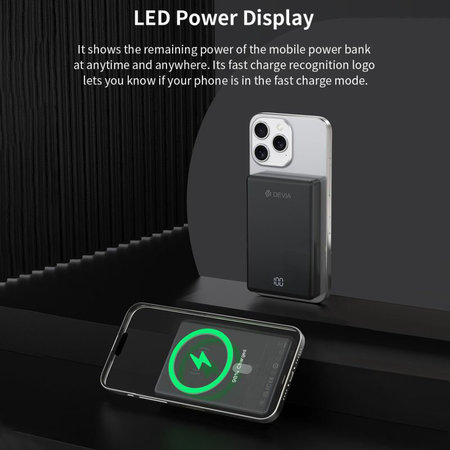 MagSafe PowerBank Extreme Speed Mini z zaslonom, PD 20W, 10000mAh, Space Grey, Devia