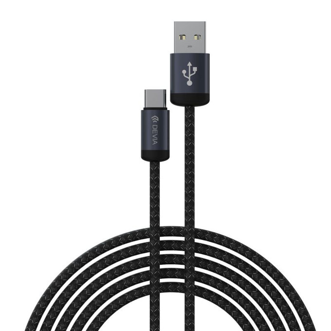 USB / USB-C kabel Gracious, 2.1A, 2m, črn, Devia
