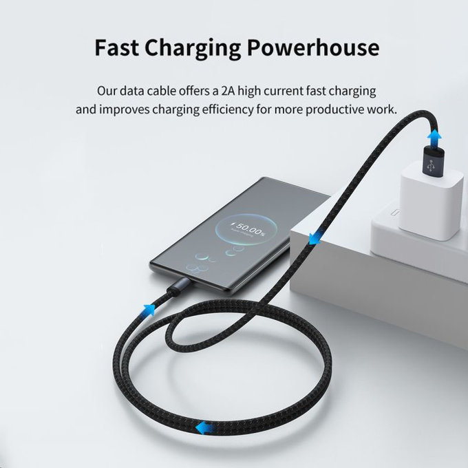 USB / USB-C kabel Gracious, 2.1A, 2m, črn, Devia