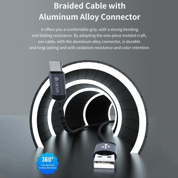 USB / USB-C kabel Gracious, 2.1A, 2m, črn, Devia