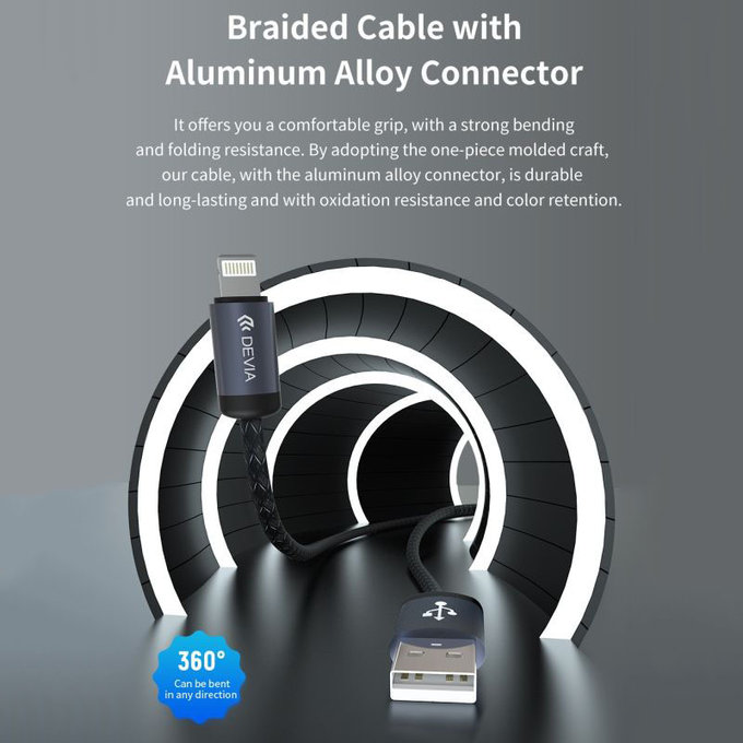 Lightning / USB kabel Gracious, 2,4A, 2m, črn, Devia