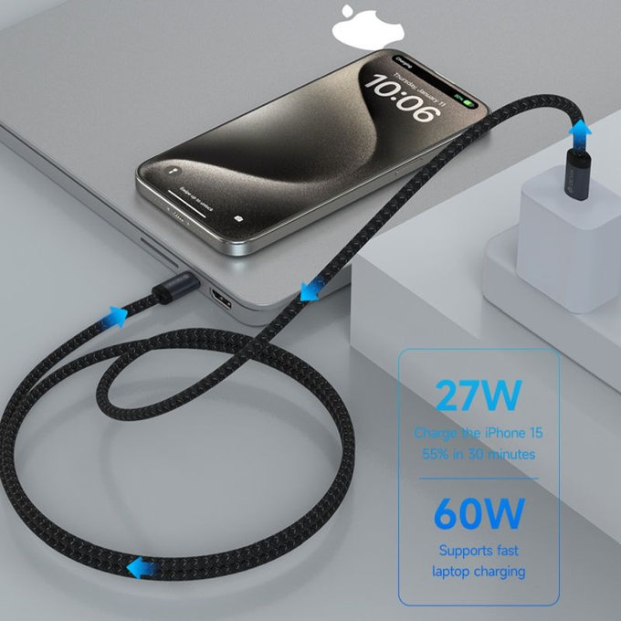 USB-C / USB-C kabel Gracious, PD 60W, 2m, črn, Devia