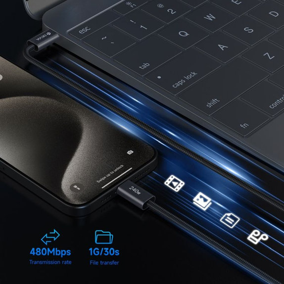 USB-C / USB-C kabel Extreme Speed, PD 240W, 2m, črn, Devia