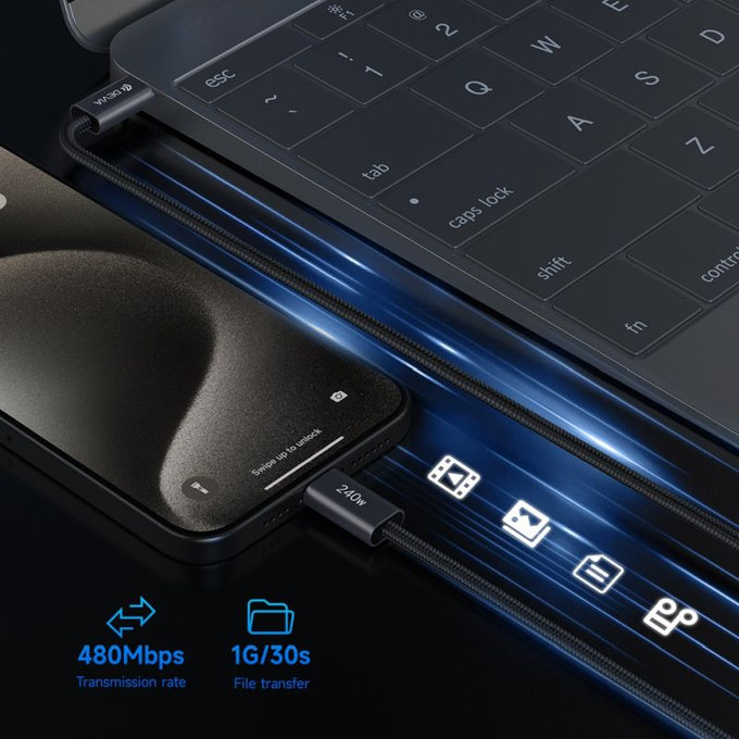 USB-C / USB-C kabel Extreme Speed, PD 240W, 2m, črn, Devia