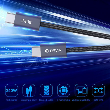 USB-C / USB-C kabel Extreme Speed, PD 240W, 2m, črn, Devia