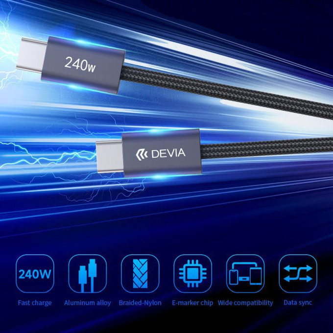 USB-C / USB-C kabel Extreme Speed, PD 240W, 2m, črn, Devia