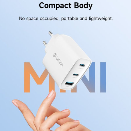 Polnilni adapter Extreme Speed, 2x USB-C + USB-A, PD 65W, bel, Devia