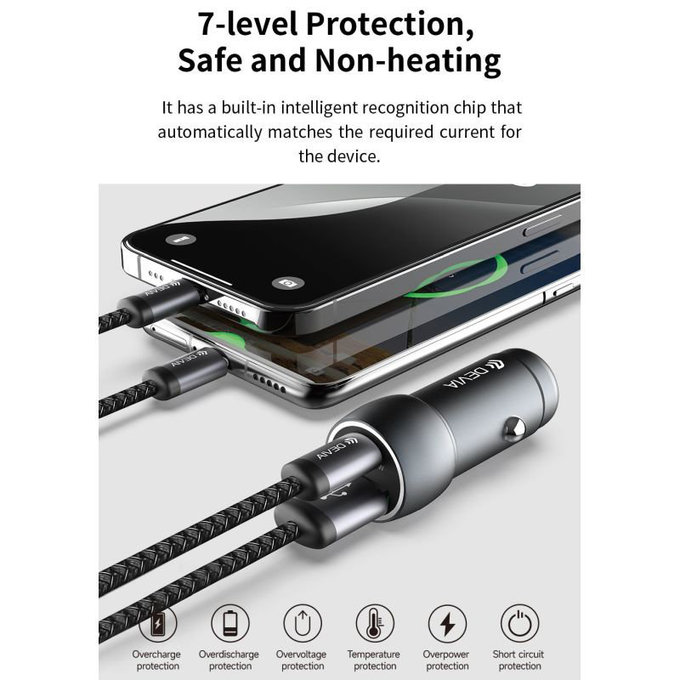 Avtopolnilec Extreme Speed USB-C + USB-A, PD 30W, QC 3.0 18W, siv, Devia