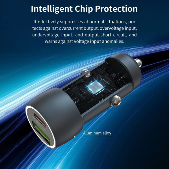 Avtopolnilec Extreme Speed USB-C + USB-A, PD 30W, QC 3.0 18W, siv, Devia