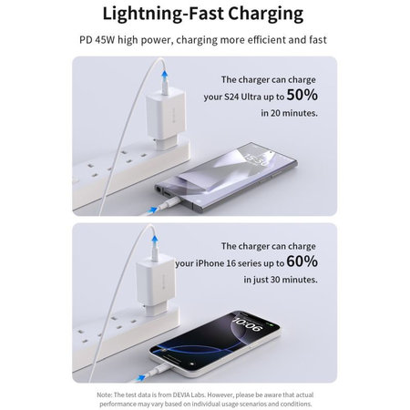 Polnilni adapter Rocket USB-C, PD 45W, bel, Devia