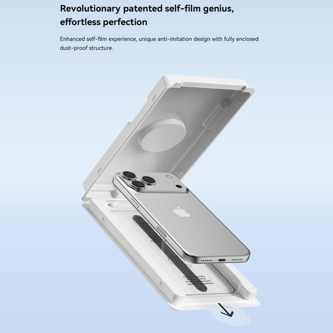 Kaljeno steklo FullCover z aplikatorjem za iPhone 17, Devia